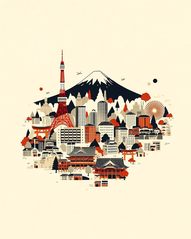 Modell av japansk stad i skala, Nordanio, med byggnader och gatuliv i miniatyrformat.