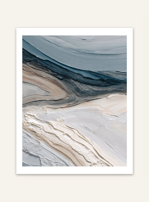 Abstrakt väggposter med havsvågor i neutrala toner från Nordanio, minimalistisk och lugnande konst för inredning.