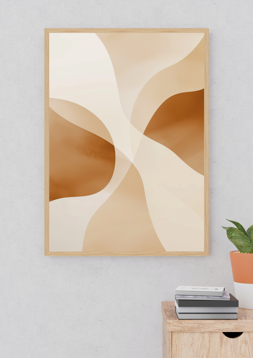 Abstrakt väggposter med överlappande former i aprikosfärg, från Nordanio, perfekt för modern inredning.