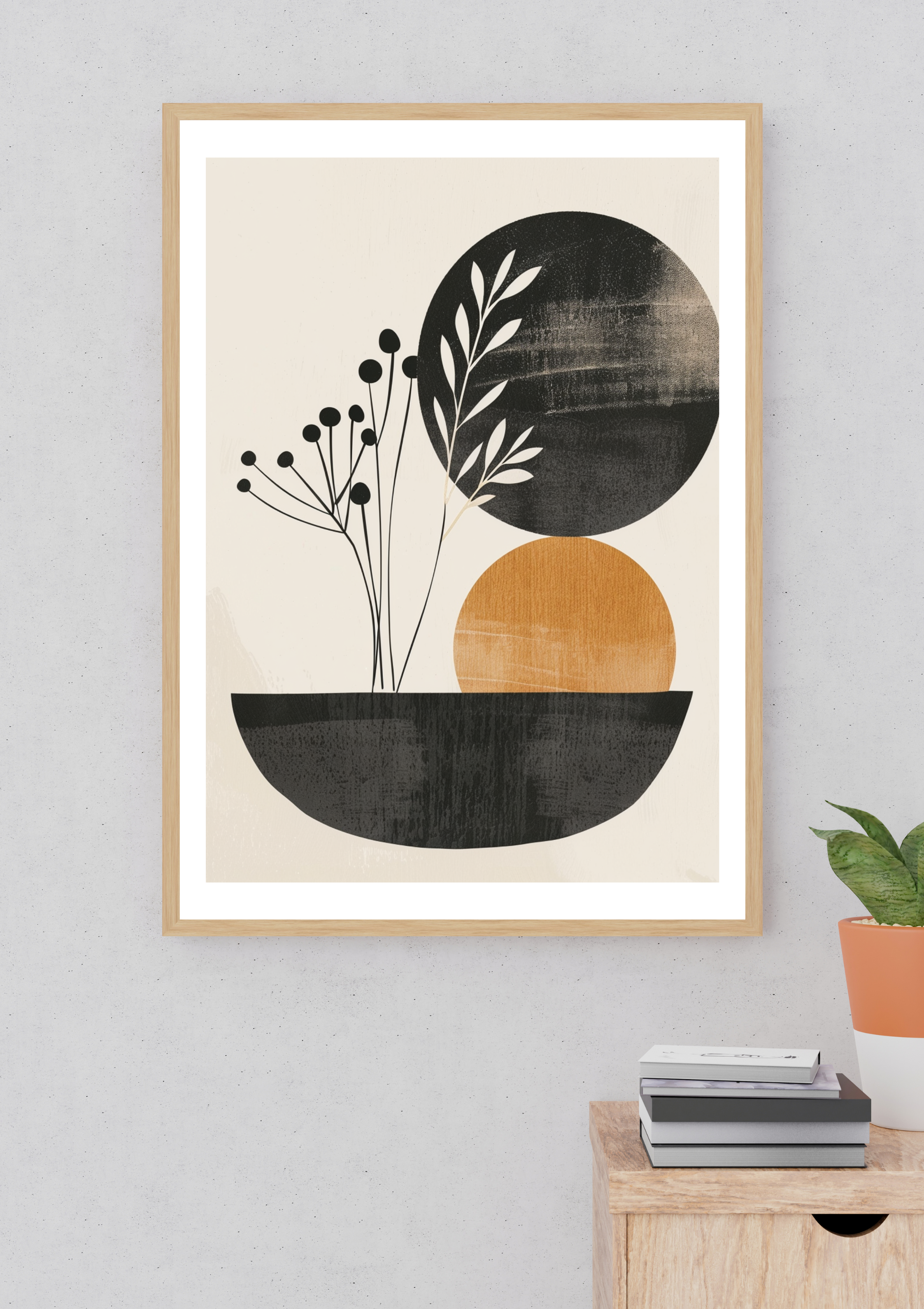 Abstrakt väggposter med aprikosfärgad konstnärlig penseldragdesign från Nordanio, ramad väggdekoration för inomhusbruk