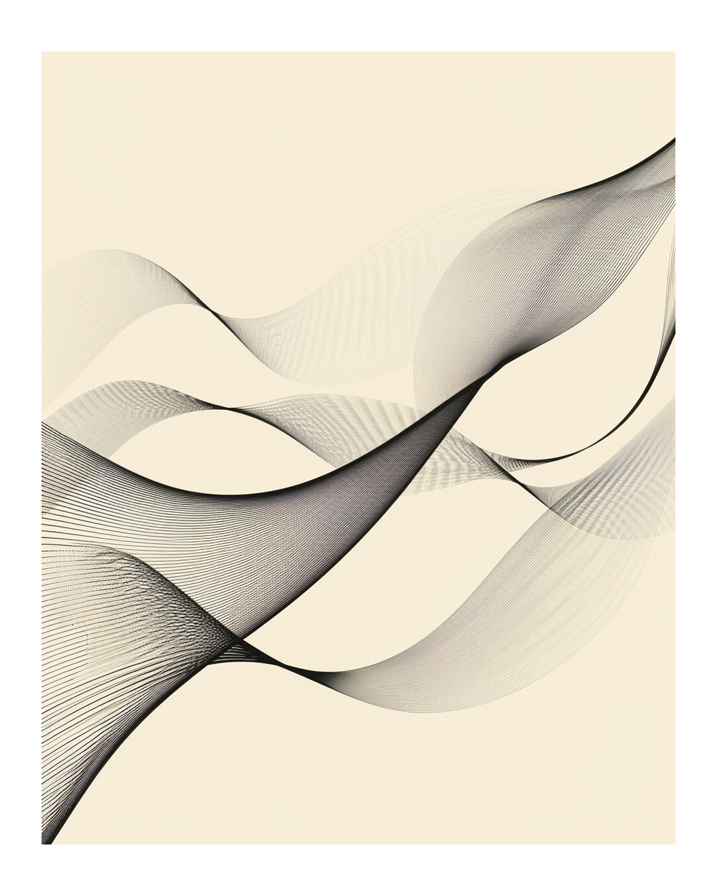 Abstrakt väggposter med böjda linjer i svart och vitt av Nordanio, minimalistisk konst för inredning.