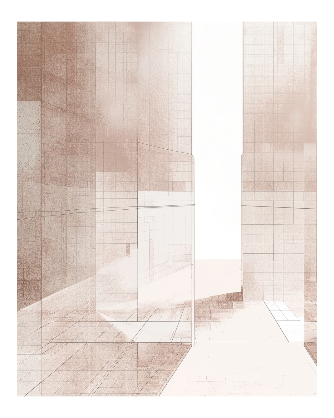 Abstrakt väggposter med grid- och linjekomposition i mjuka färger av Nordanio, modern konst för hemmet.