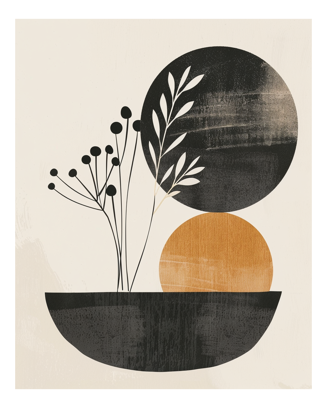 Abstrakt väggposter med texturerade former och subtil kornighet i nyanser av grå och beige, av Nordanio.