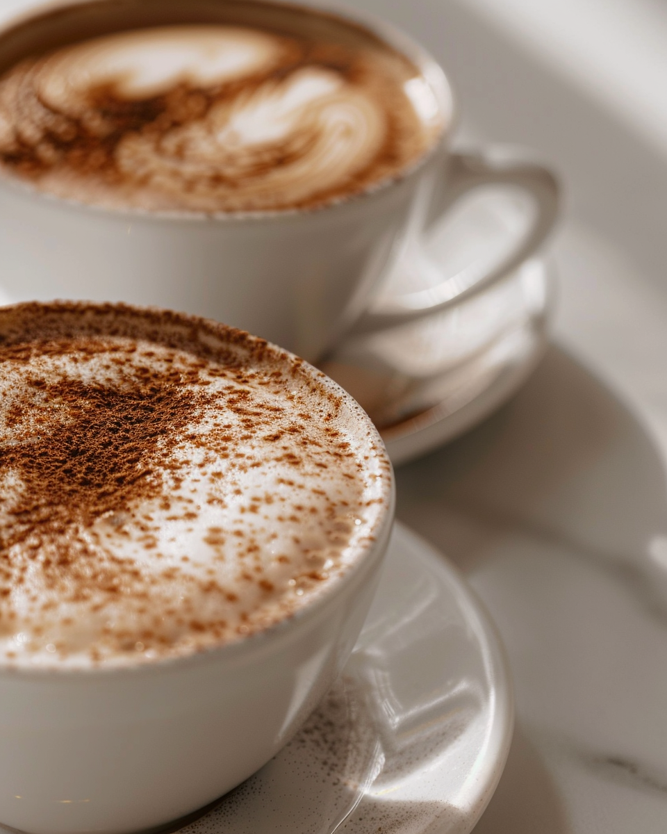 Abstrakt fruktposter av kaffefoam från Nordanio med mjuka, konstnärliga mönster i varma kaffetoner.