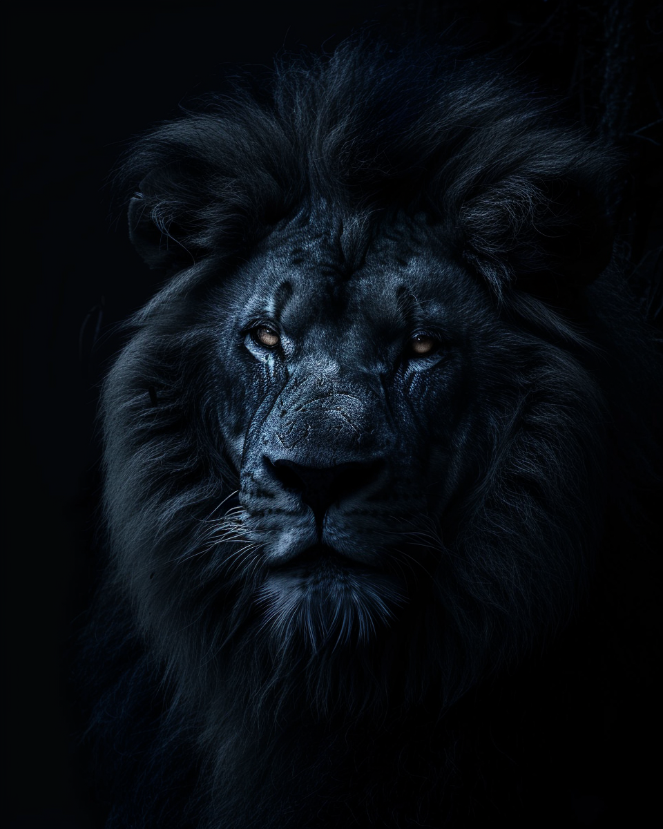 Dark Lion väggposter av Nordanio, mörk konsttryck av ett lejon som framträder ur skuggorna, konstnärlig djurillustration