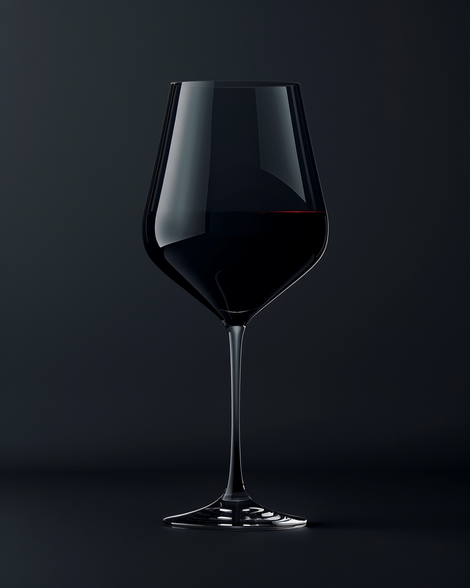 Svart konsttavla med vin glass av Nordanio, skuggor och subtil reflektion, modern väggdekor för vinälskare.