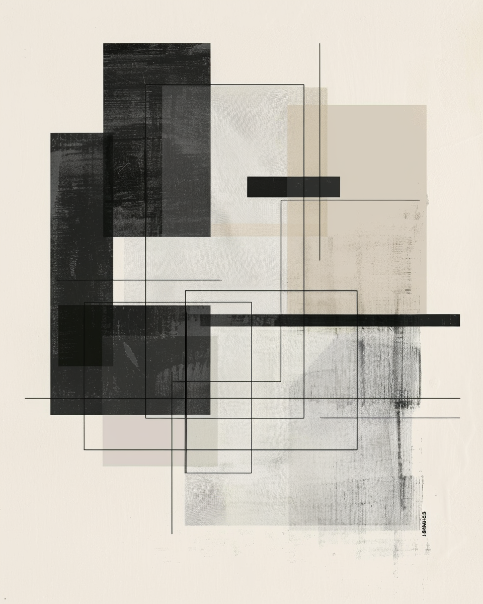 Abstrakt väggposter med geometriska linjer i mjuka rektanglar av Nordanio, modern konst för inredning.