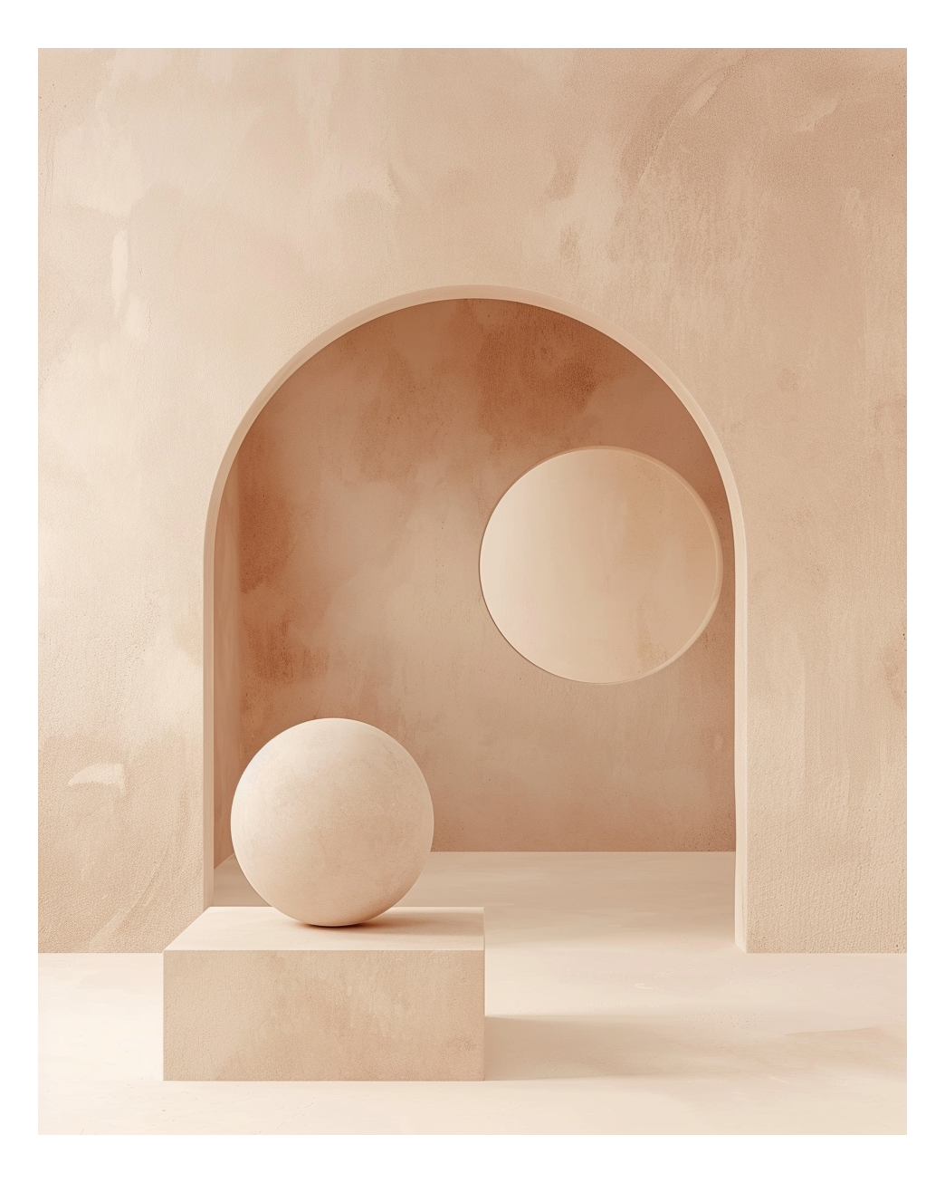 Abstrakt väggposter med cirklar och bågar i minimalistisk design av Nordanio, svart och vitt färgschema.