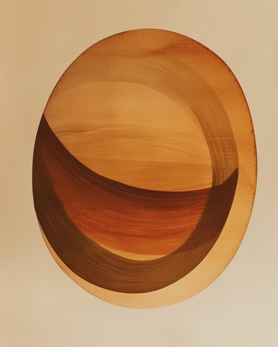 Oval form poster av fruktmotiv från Nordanio med subtil textur och varm ton, minimalistisk och abstrakt konst.