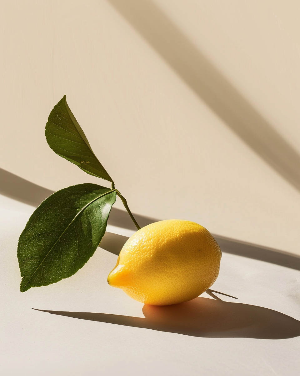 Lemon Shadow Poster av Nordanio, visar en citron och skuggkomposition i mjukt ljus på fruktposter.