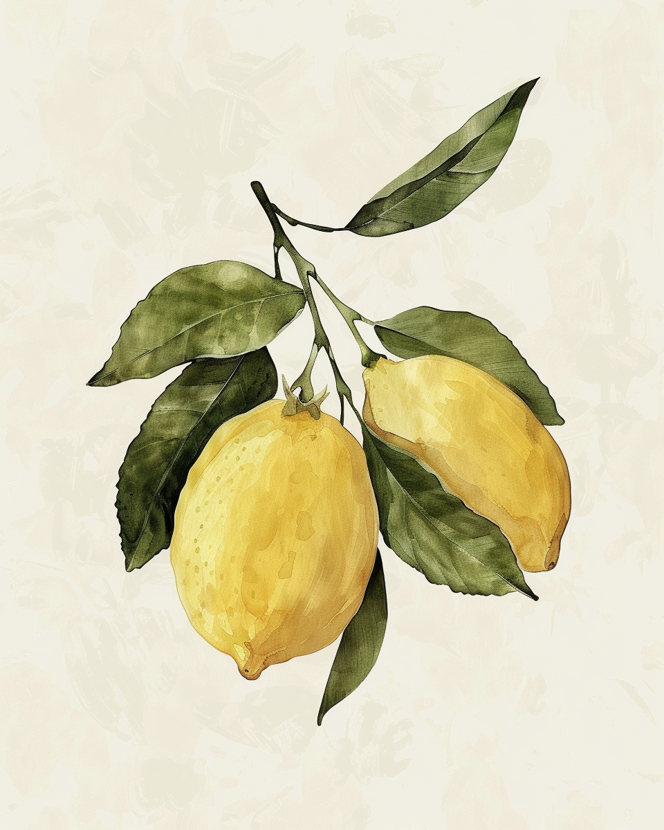 Citrusfrukt poster med citronillustration i mjuka akvarellfärger av Nordanio, visar en stilren och enkel lemon-illustration.