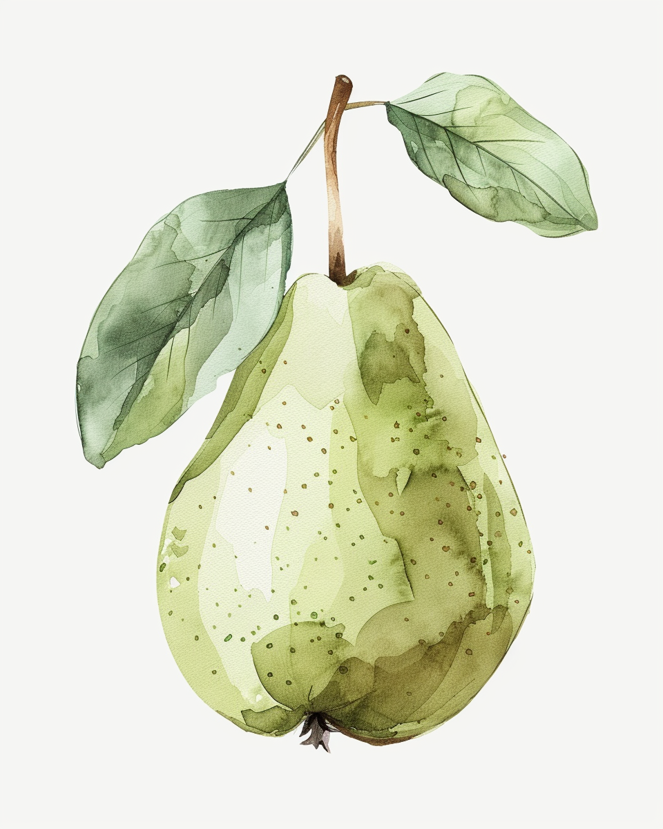 Bild av Nordanio fruktposter med en minimalistisk grön päronillustration på vit bakgrund.