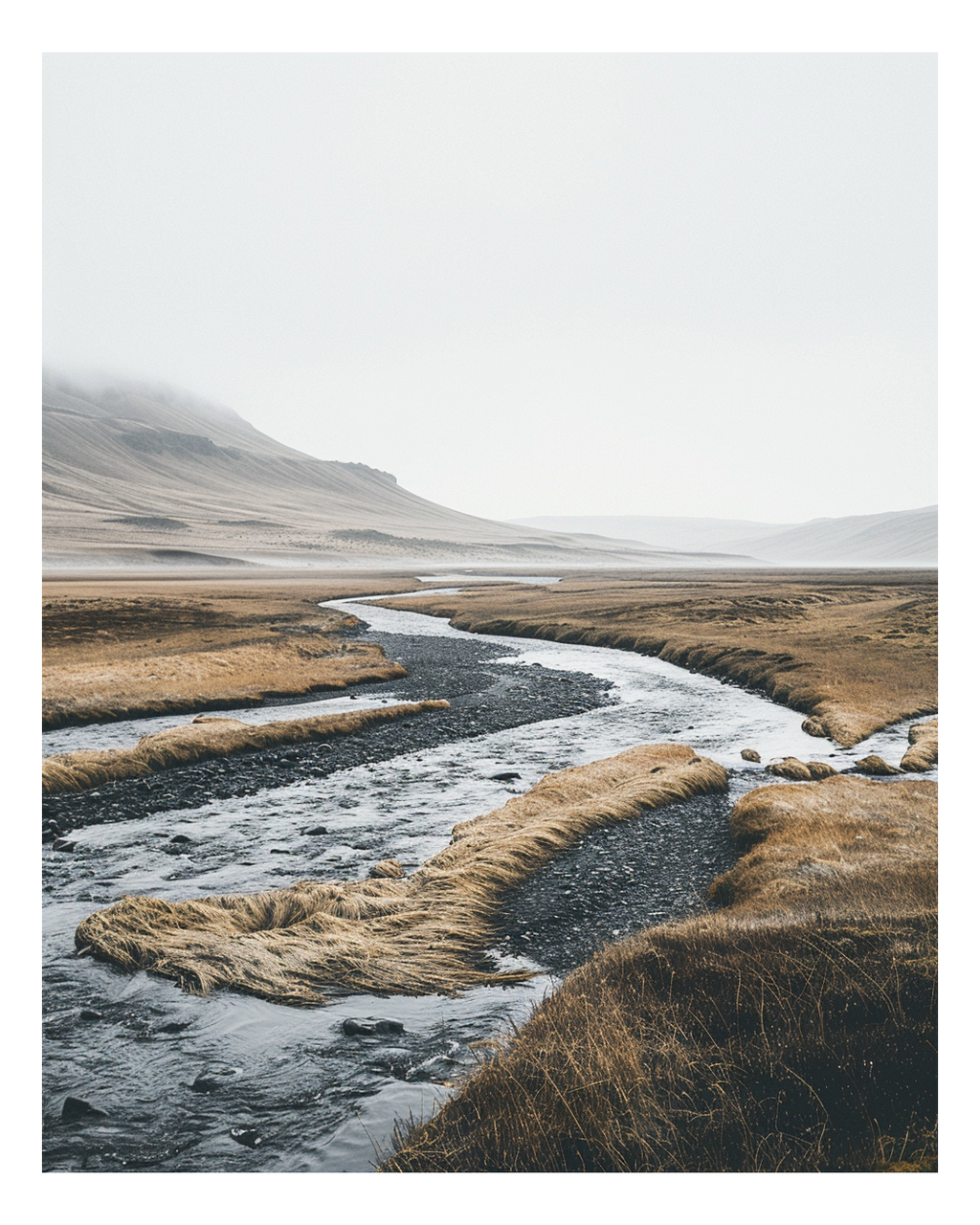 Naturskön River Plain poster av Bappi Hossain som visar en lugn flod som flyter genom en öppen slätt, av Nordanio.