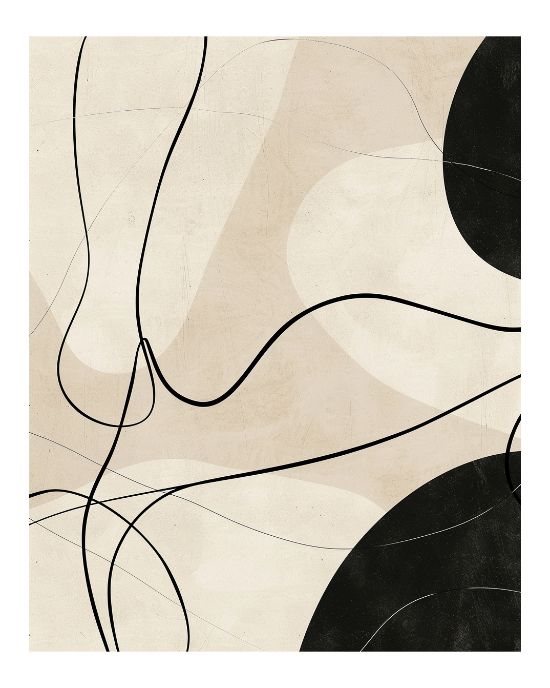 Svart linjeposter av Nordanio med tunn, abstrakt linjedesign på mjuk beige bakgrund för modern väggdekoration