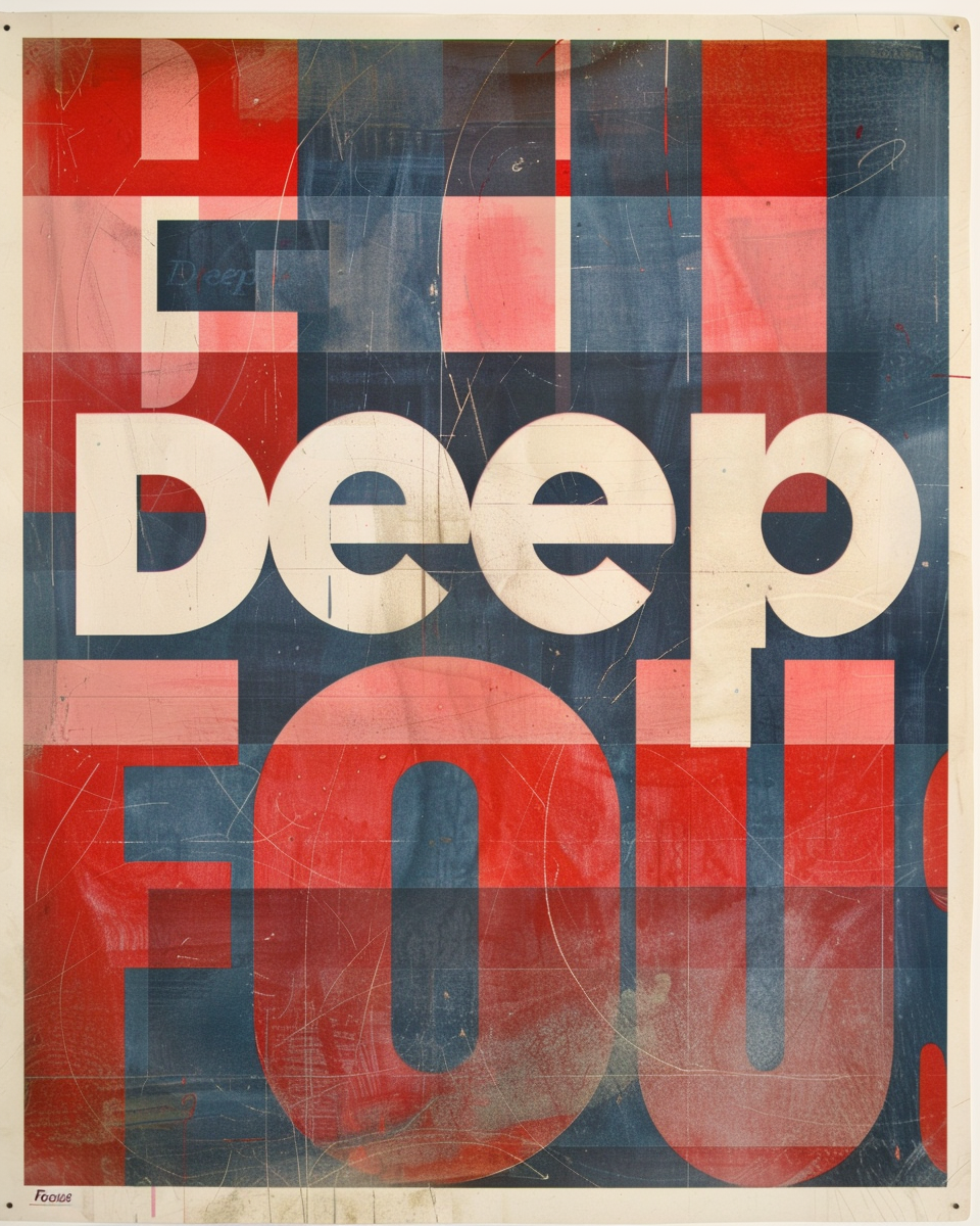 Typografiposter med texten "Deep Focus" av Nordanio, modern design med svart och vitt färgschema.