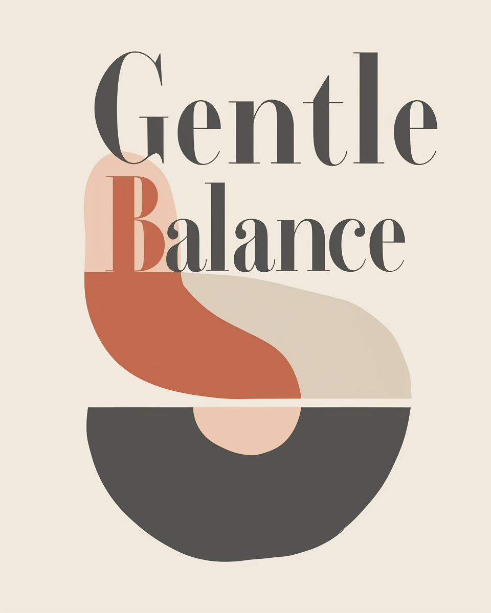 Typography poster med texten "Gentle Balance" från Nordanio, dekorativ design på vägg.