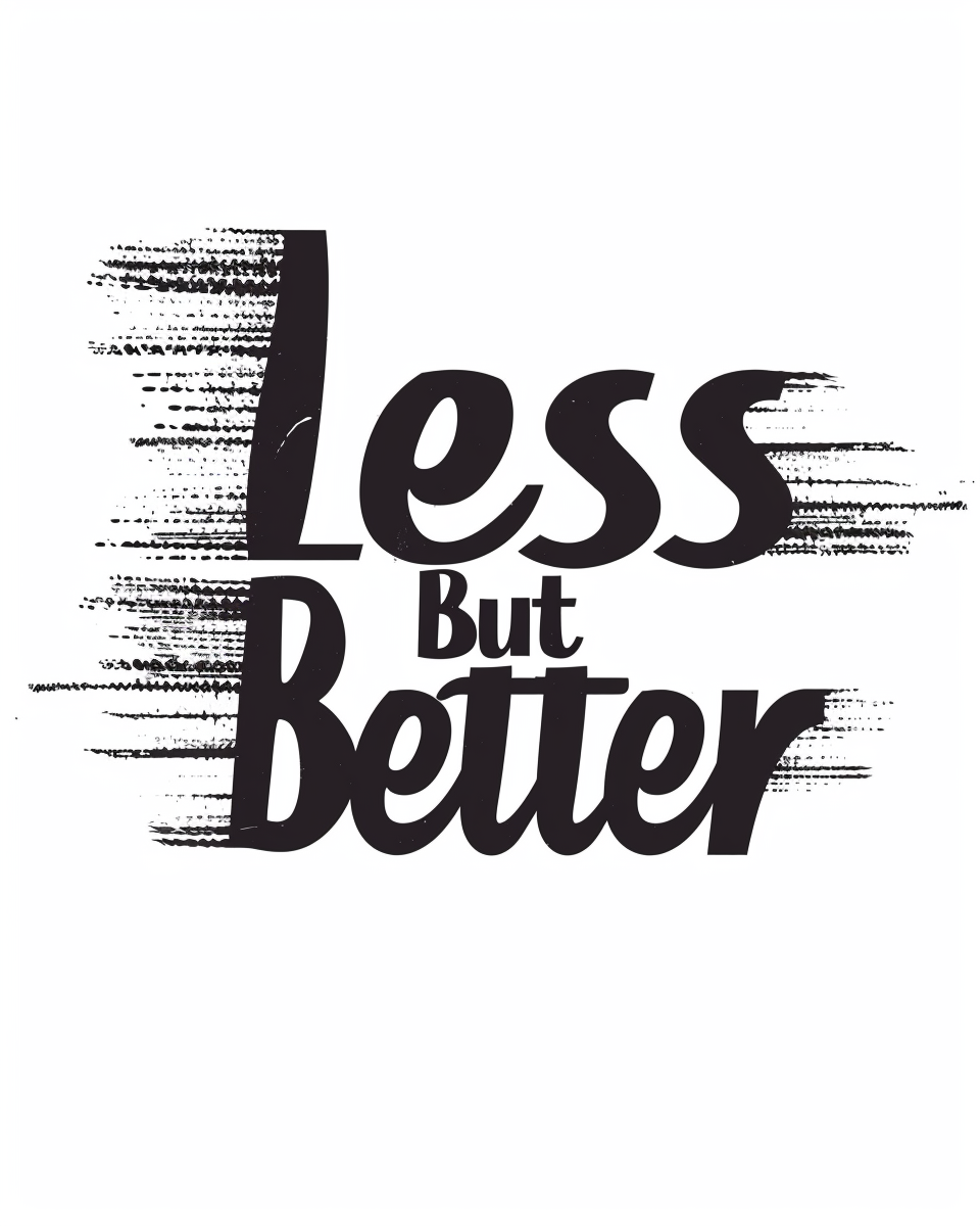 Typografiaffisch från Nordanio med texten "Less But Better" i svart och vitt design.