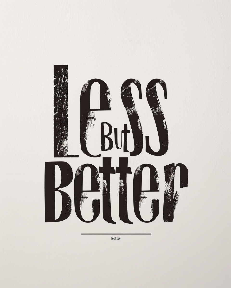 Typografiposter med texten "Less But Better" av Nordanio, svart och vitt design med modern stil.