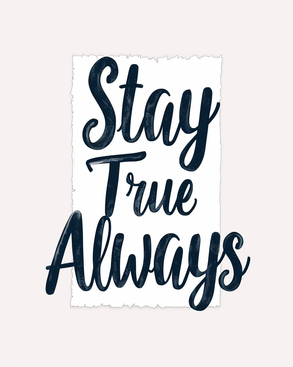 Typografiposter med texten "Stay True Always" från Nordanio, svart och vitt design med tydlig, modern stil.
