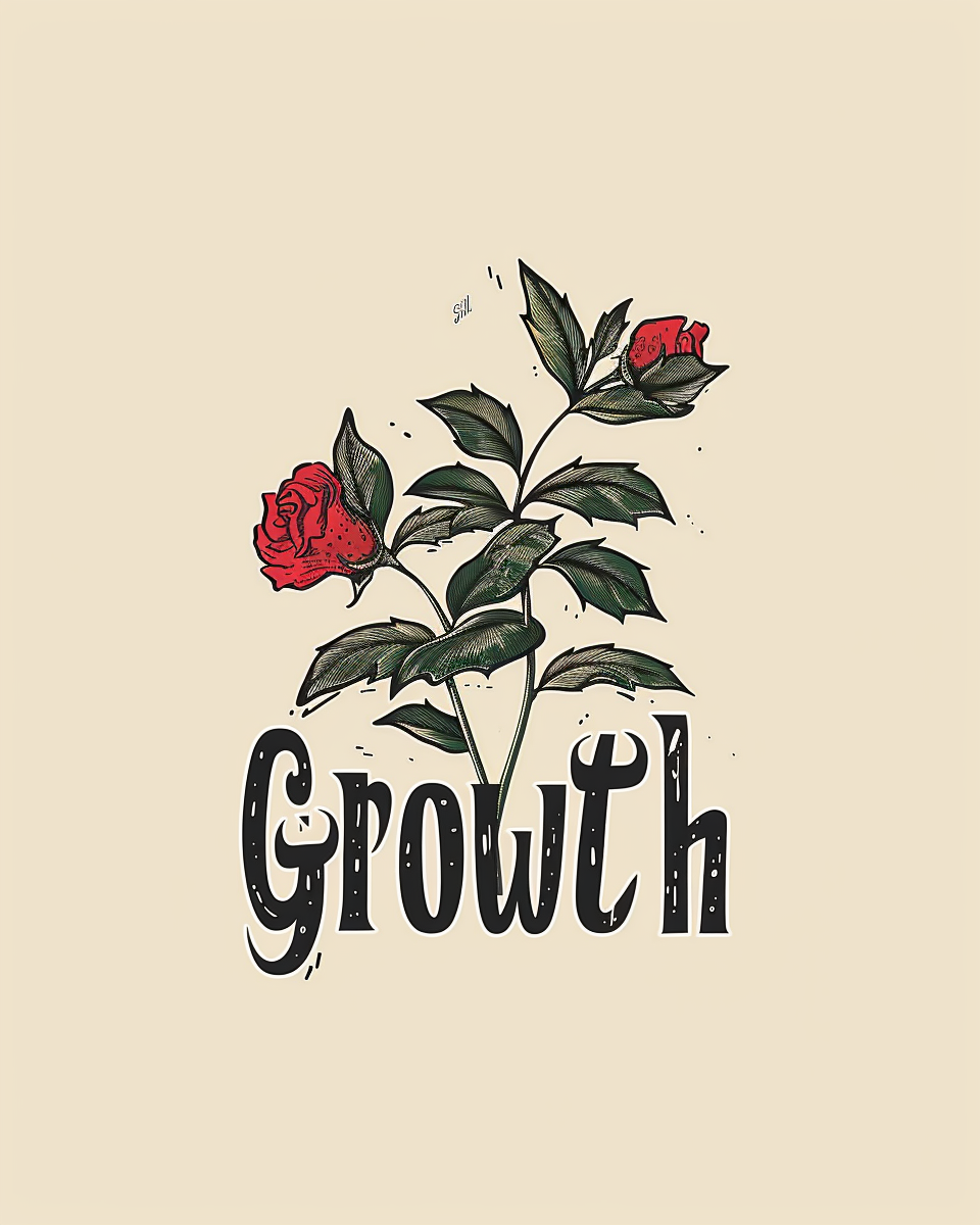Typografiposter med texten "Still Growth" från Nordanio, svart och vit design, väggdekoration för moderna hem.