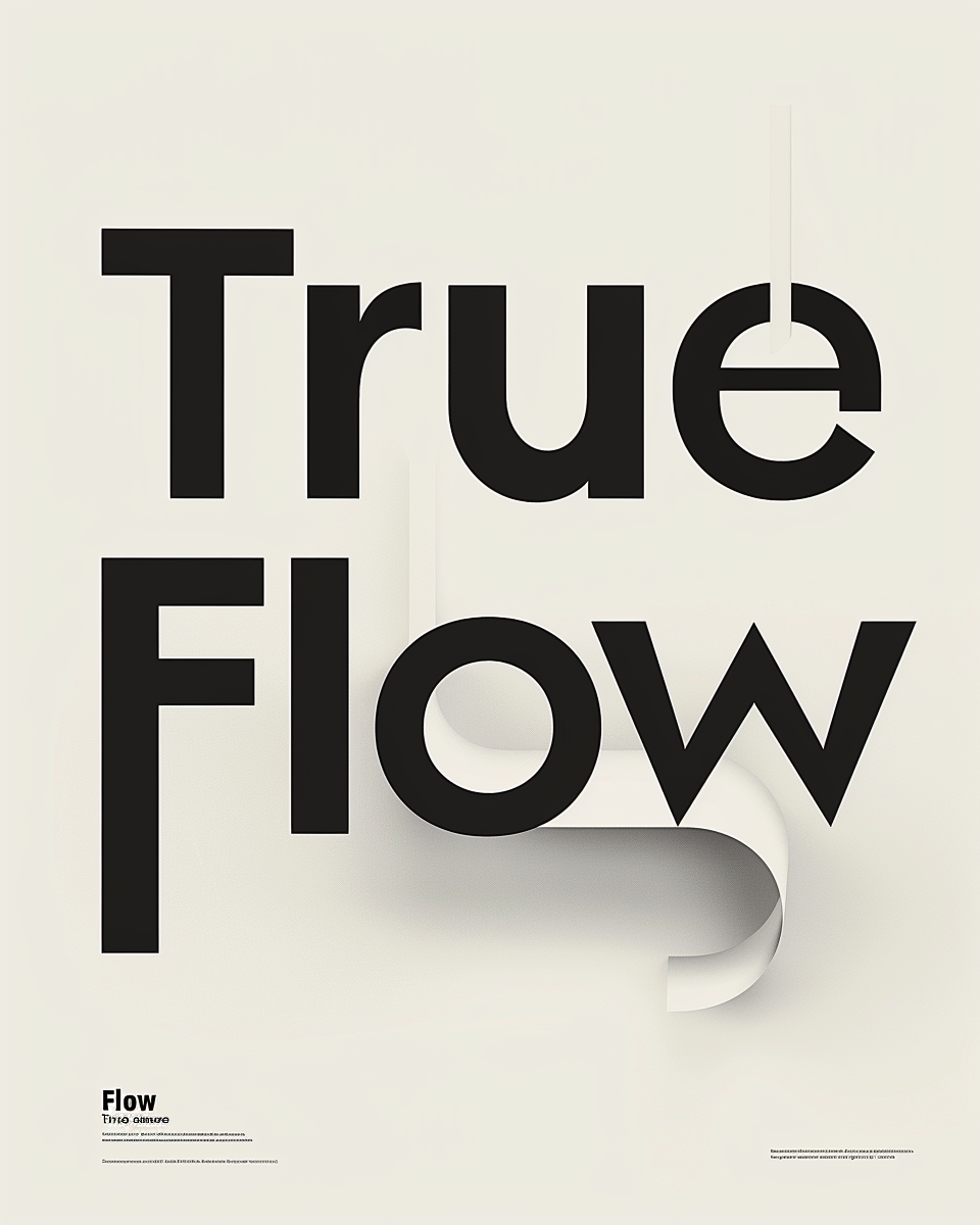 Typografiposter från Nordanio med texten "True Flow" i modern stil på vit bakgrund