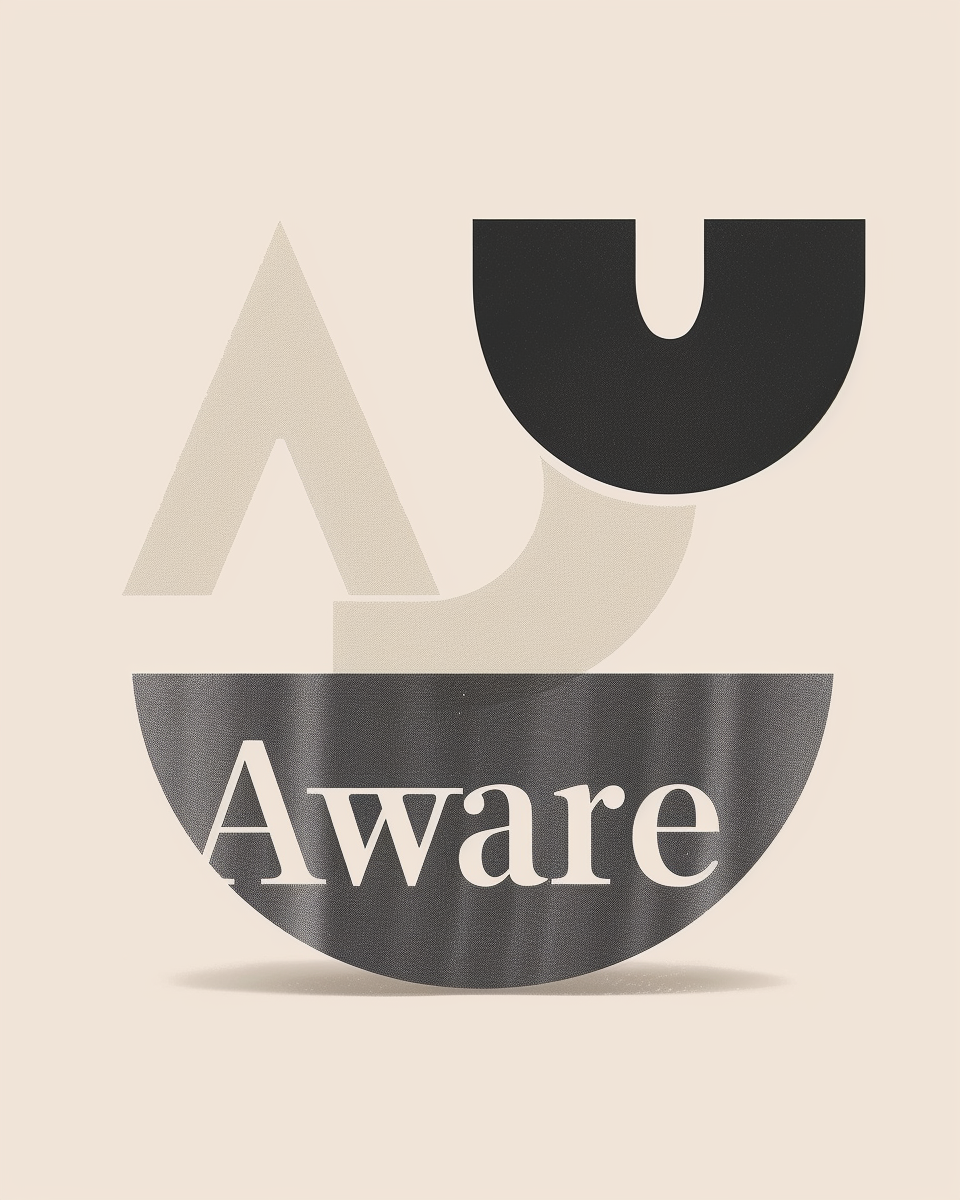 Typografiskt Aware-posters av Nordanio med elegant textdesign på vit bakgrund.
