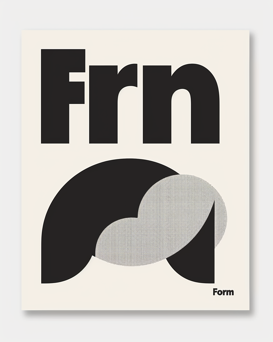 Typografiskt poster med ordet "Form" i fet stil från Nordanio, med geometriska former och tydlig design.