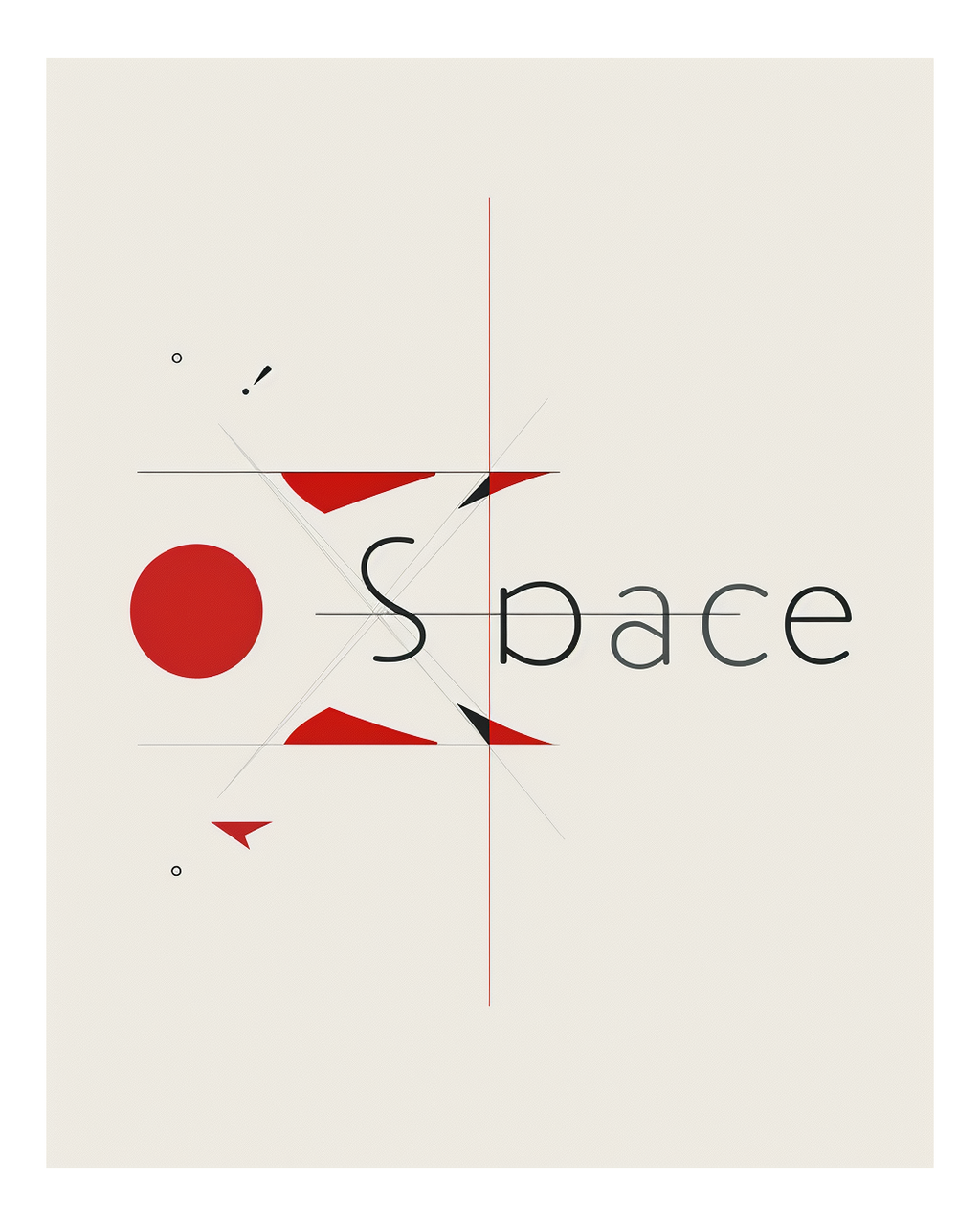 Typografiskt posterkonst av Nordanio med ordet "Space" i geometrisk stil, svart på vit bakgrund.