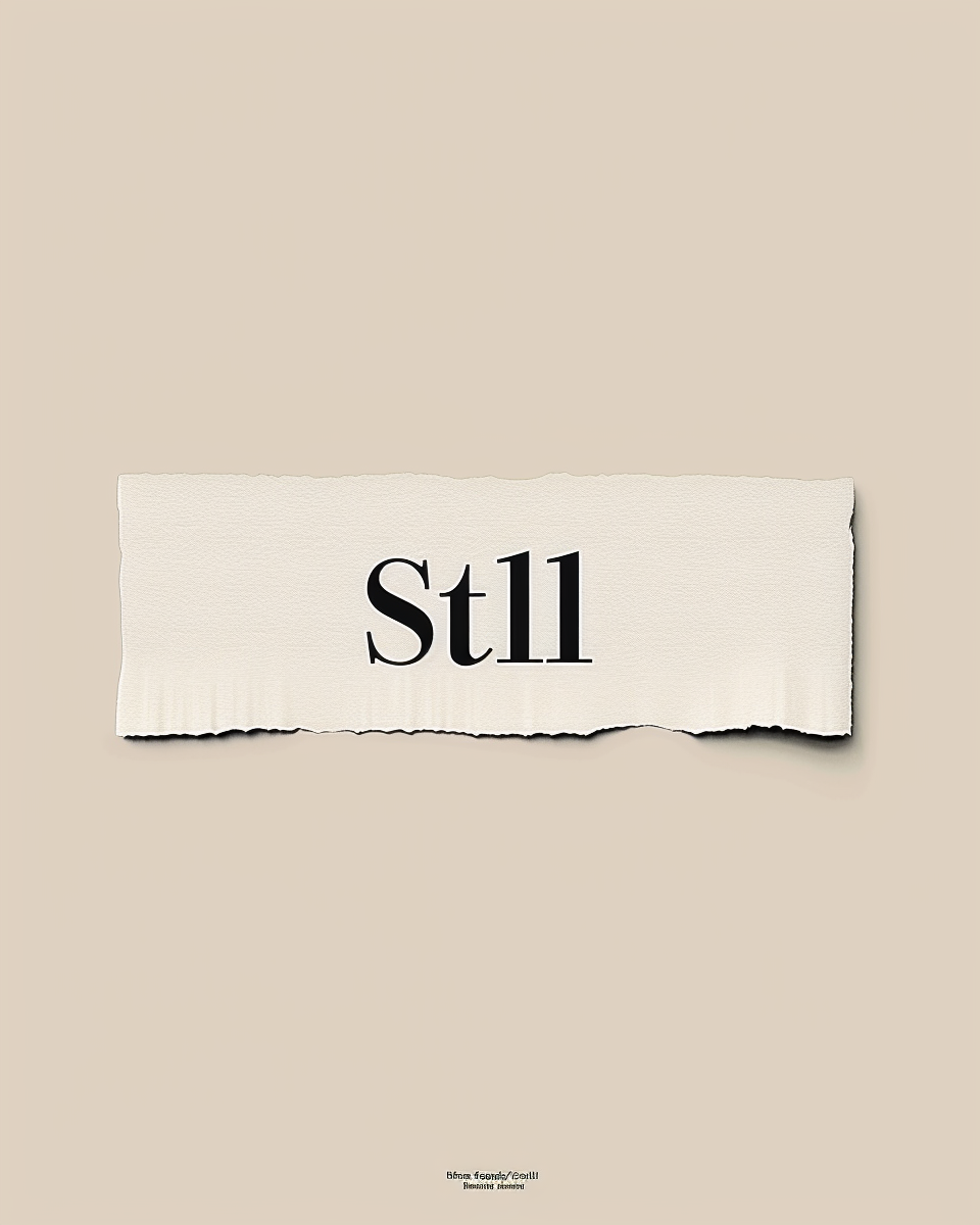 Typografi affisch med det stora ordet "Still" i svart text på vit bakgrund, konstnärlig design av Nordanio.