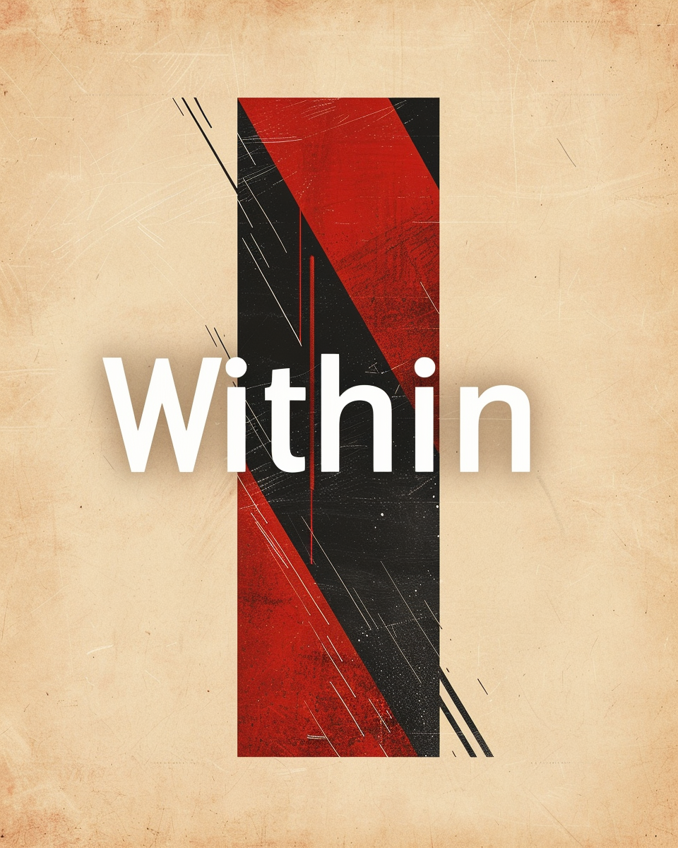 Typography poster med ordet "Within" i serifstil från Nordanio, visar svart text på vit bakgrund.