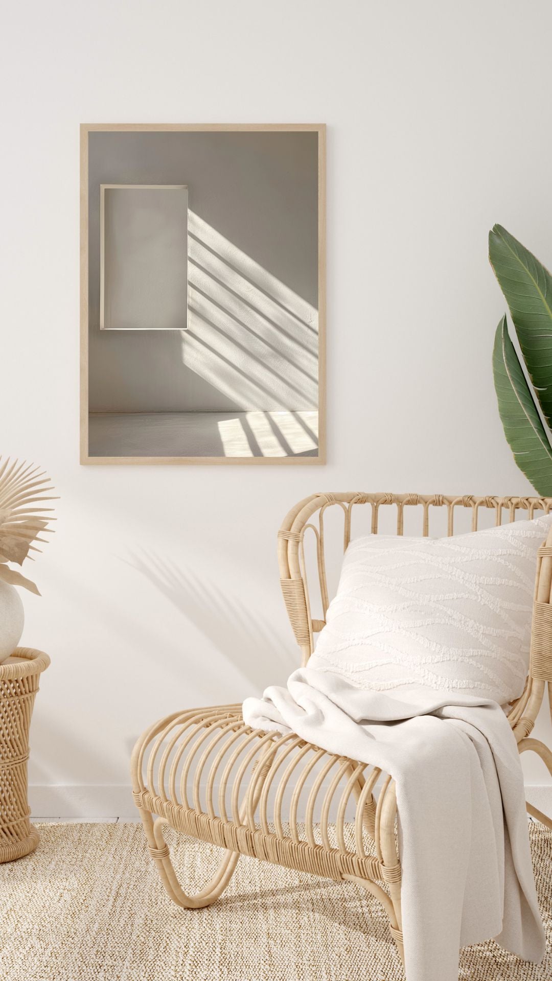 Beige abstrakt väggposter för fönsterskuggor av Nordanio, bohemisk konsttryck för vardagsrum eller väggdekoration.