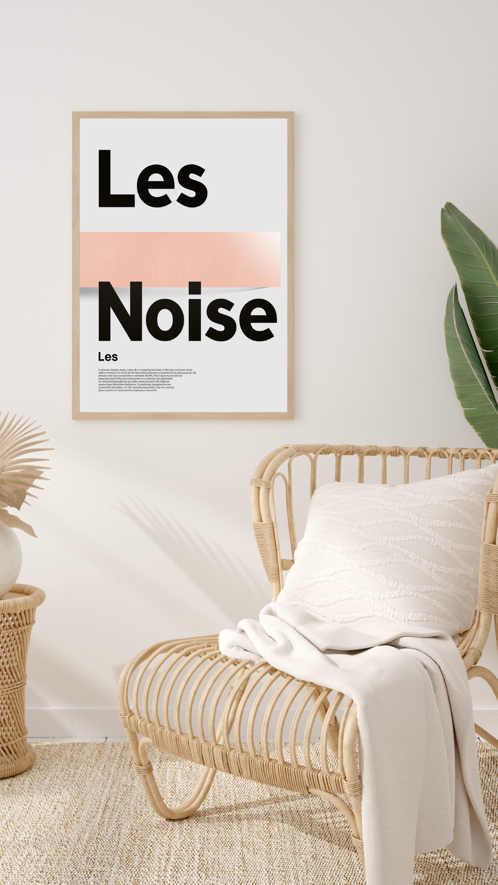 Beige bohemisk typografiposter från Nordanio, väggkonst för vardagsrum med stilfull design och ram.