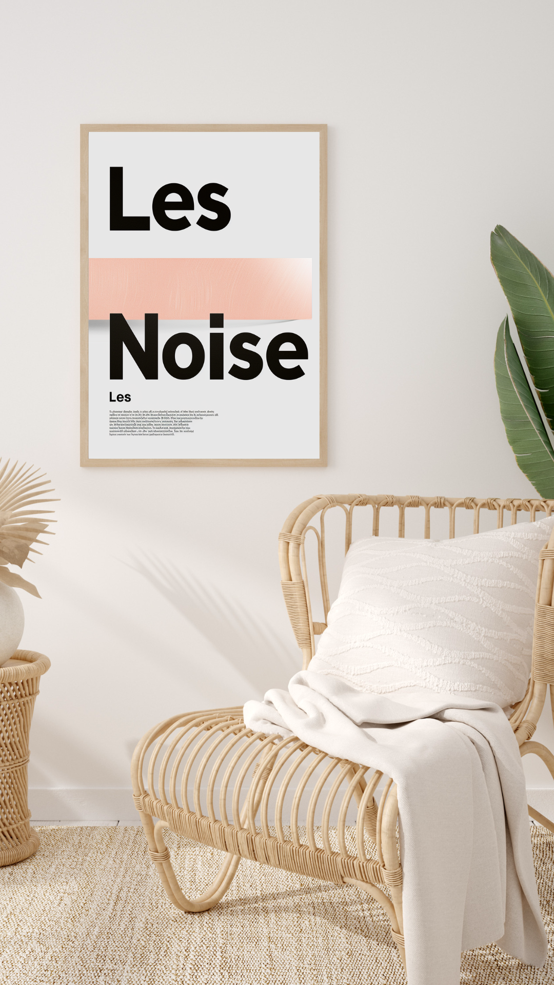 Beige bohemisk typografiposter från Nordanio, väggkonst för vardagsrum med stilfull design och ram.