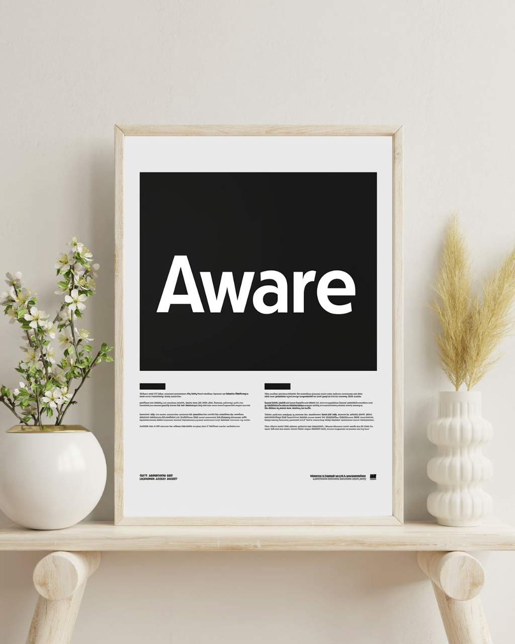Beige Nordanio typografiposter för vardagsrum, minimalistisk väggkonst i modern design, inramad och dekorativ.