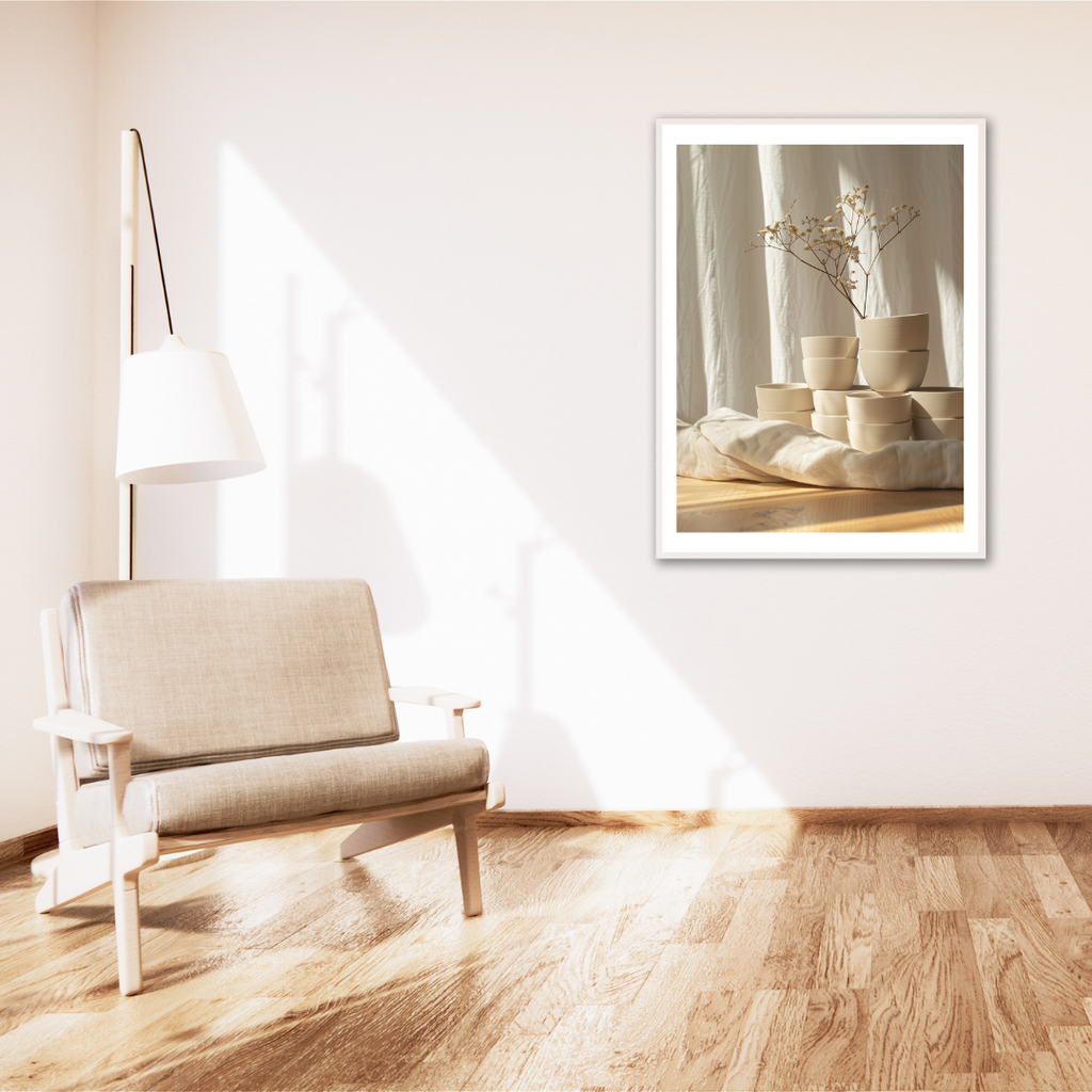 Färgglad Nordanio ceramisk poster med fruktmotiv i modern beige- och jordnära toner, perfekt för vardagsrummet.
