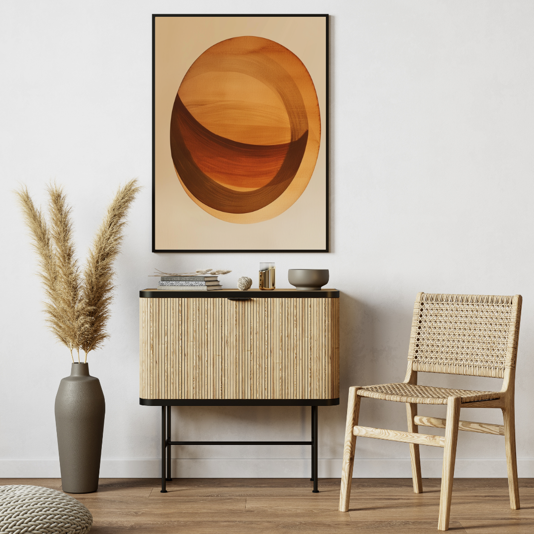 Oval fruktposter av Nordanio, modern beige design, perfekt för väggdekoration i ett stilrent hem.