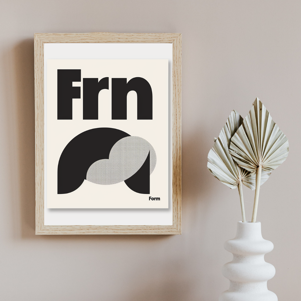 Beige modern typografiposter från Nordanio, väggkonst i minimalistisk design, inramad och stylad för sociala medier.