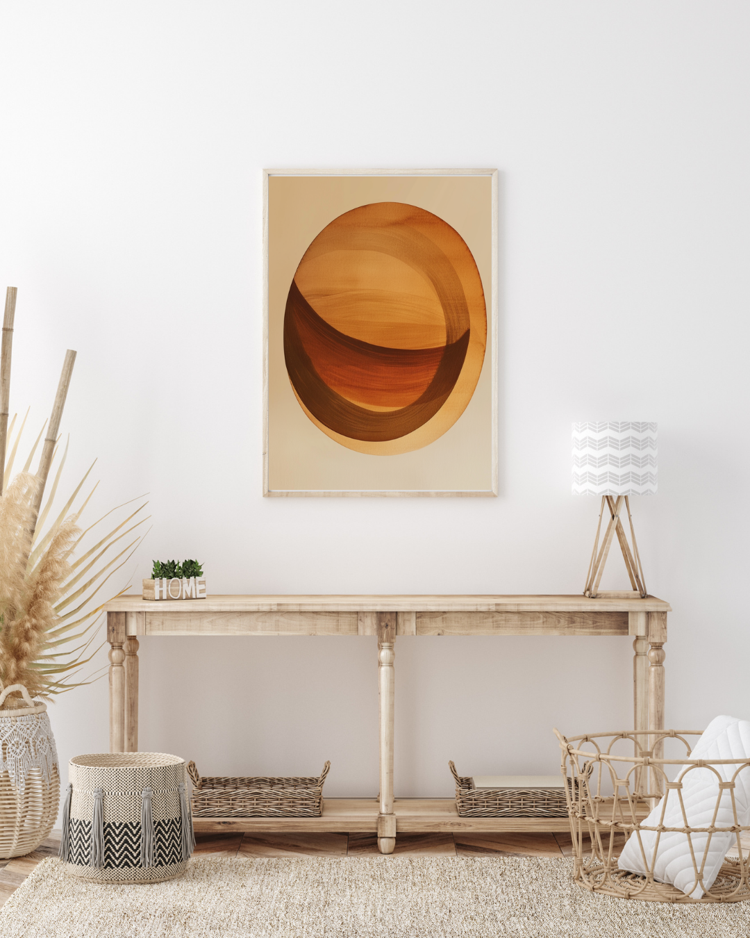 Oval formposter med fruktmotiv från Nordanio, beige boho-inspirerad väggkonst för inomhusbruk.