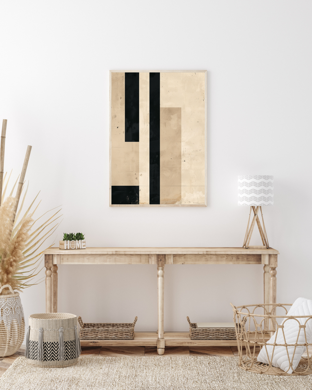 Abstrakt väggposter med vertikala linjer från Nordanio, beige bohemisk väggkonst för inredning.