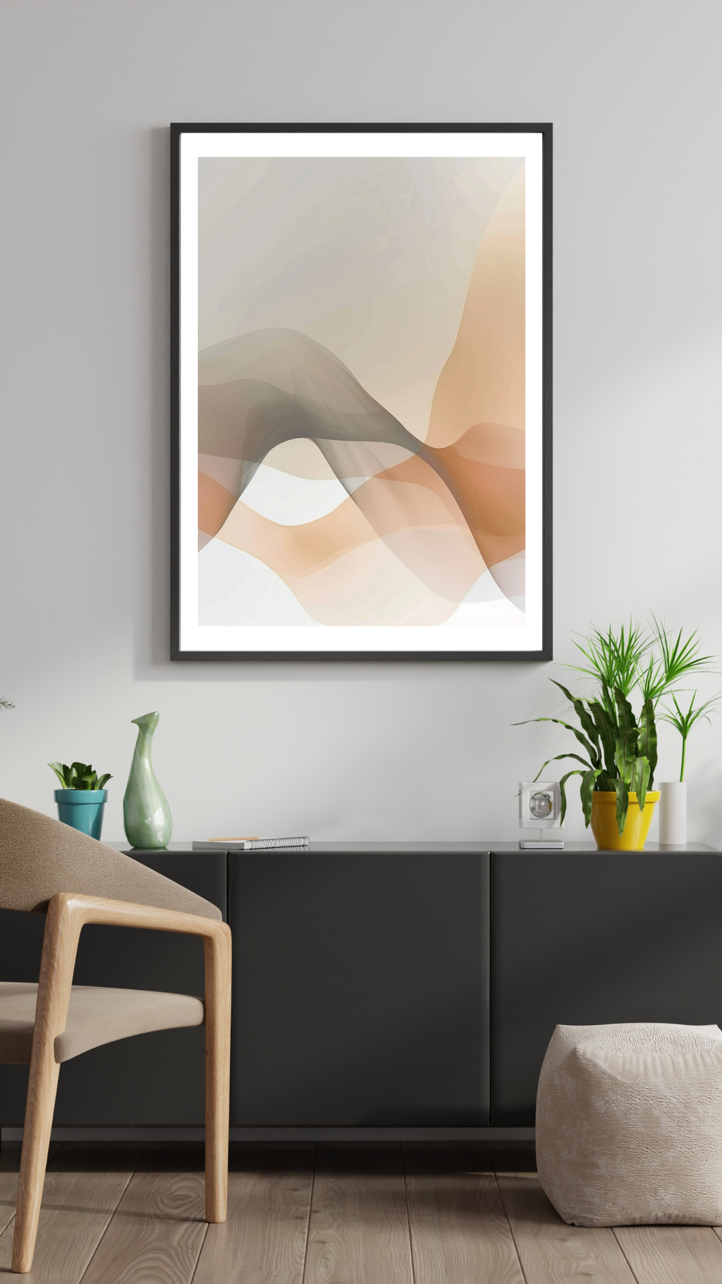 Abstrakt väggposter i beige och färggradient, minimalistisk 3D-ram för väggdekoration, från Nordanio.