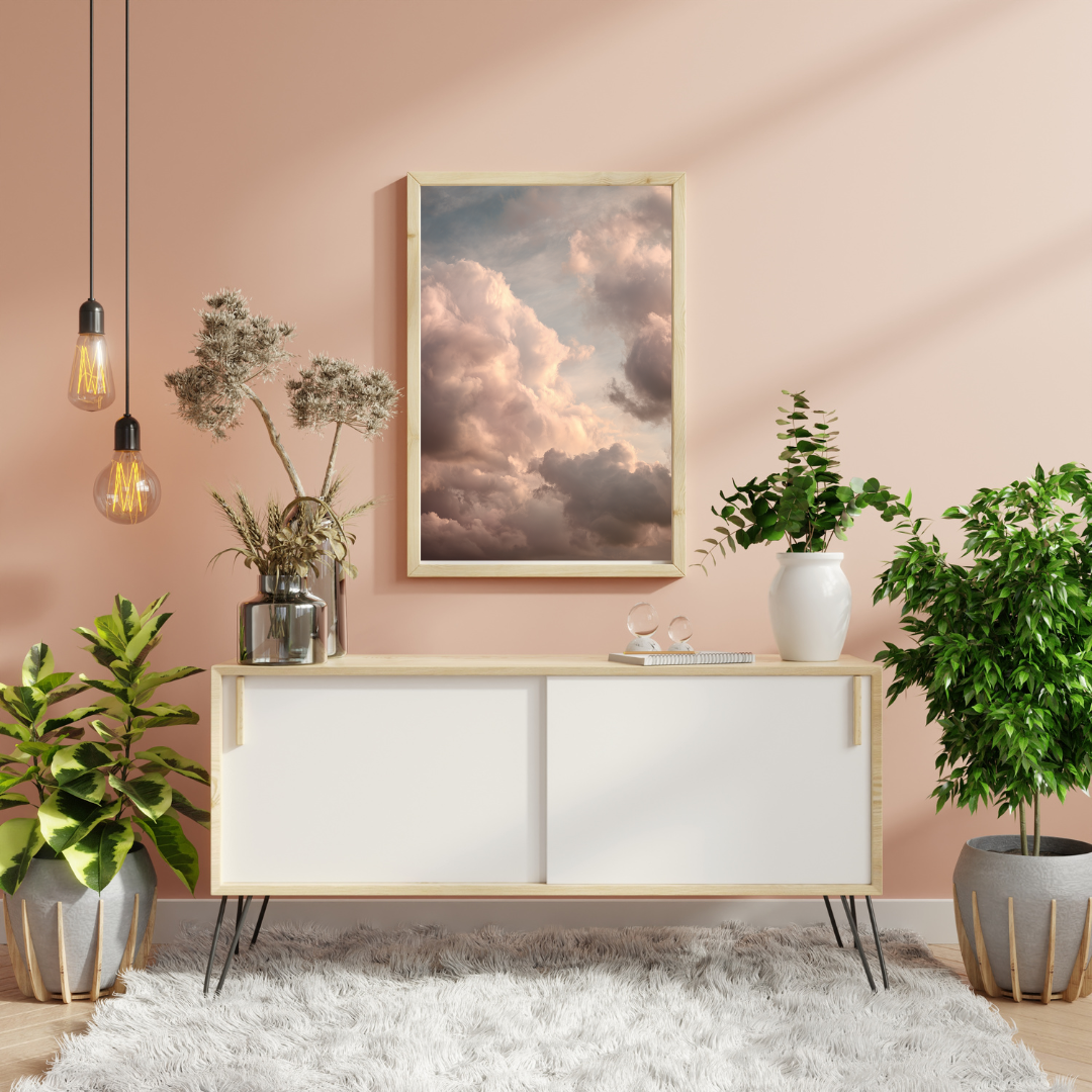 Beige naturposter med moln- och himmelmotiv av Nordanio, minimalistisk väggdekoration för modern inredning.