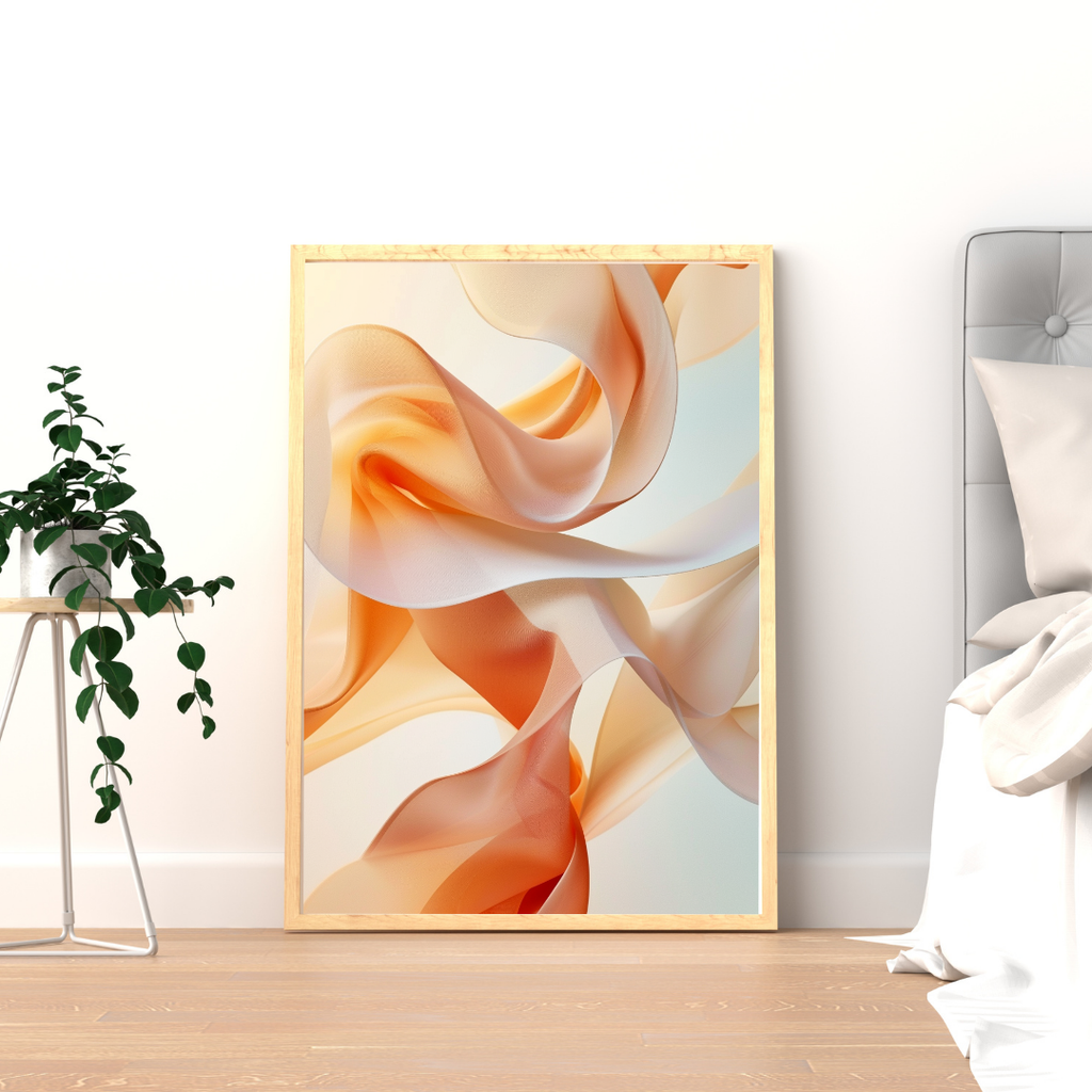 Abstrakt väggposter från Nordanio i beige minimalistisk ram, modern konst för inredning.