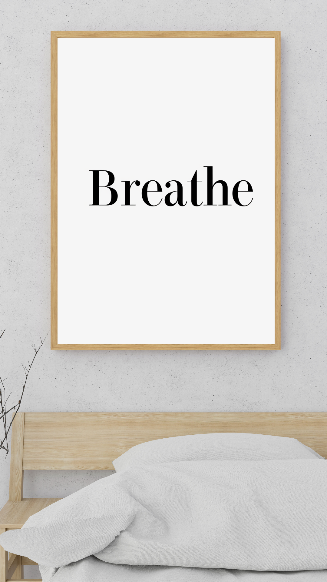 Minimalist beige väggposter med typografi från Nordanio, inramad och visad på en modern vägg.