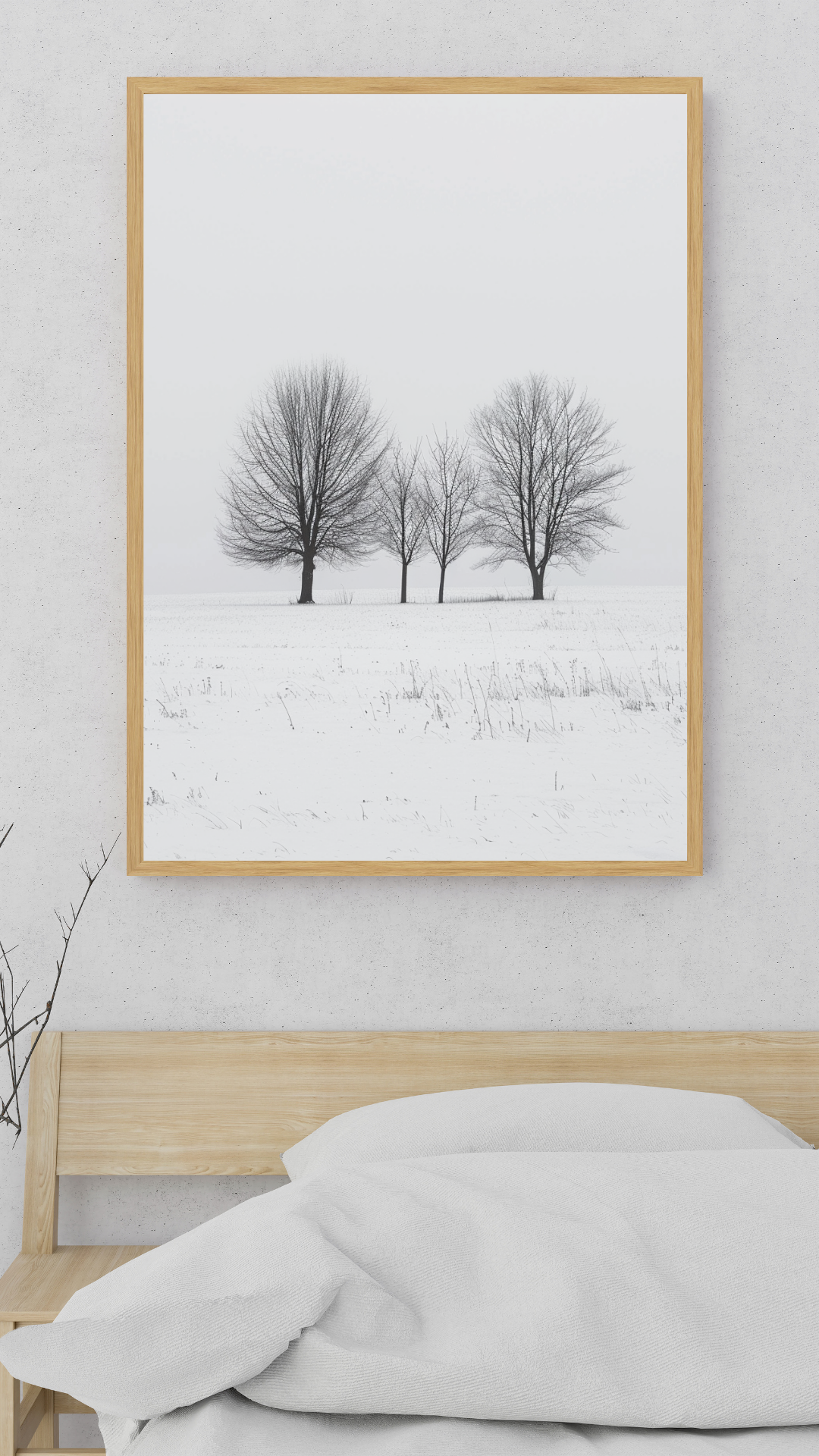 Beige modernistisk naturposter med vinterträd för väggdekoration, designad av Nordanio.