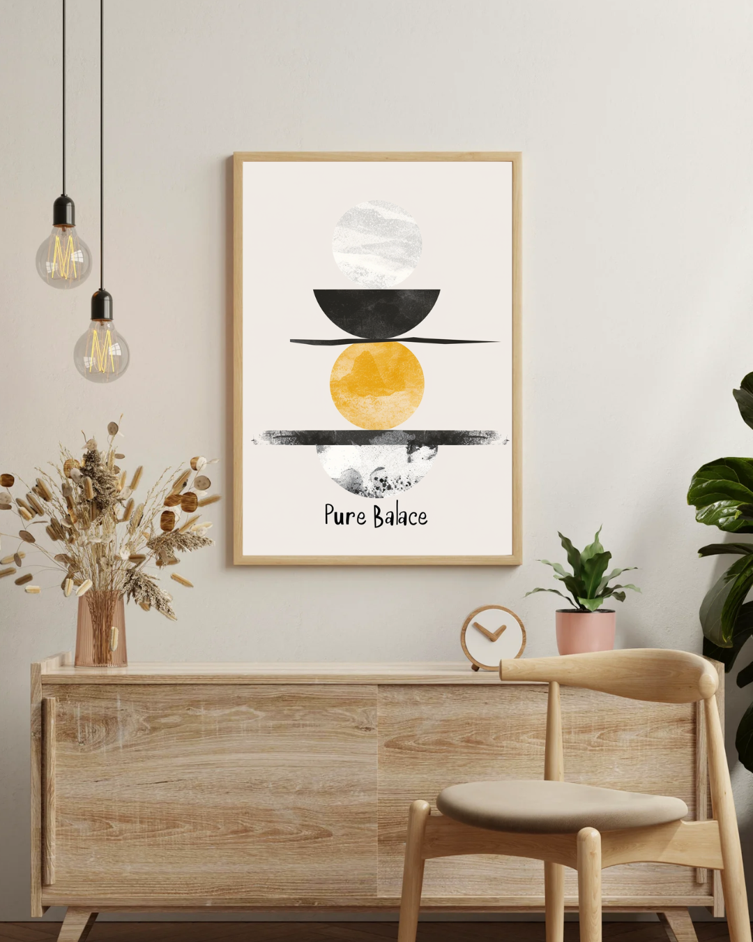 Beige skandinavisk typografiposter i träram för vardagsrum, modern väggkonst från Nordanio.