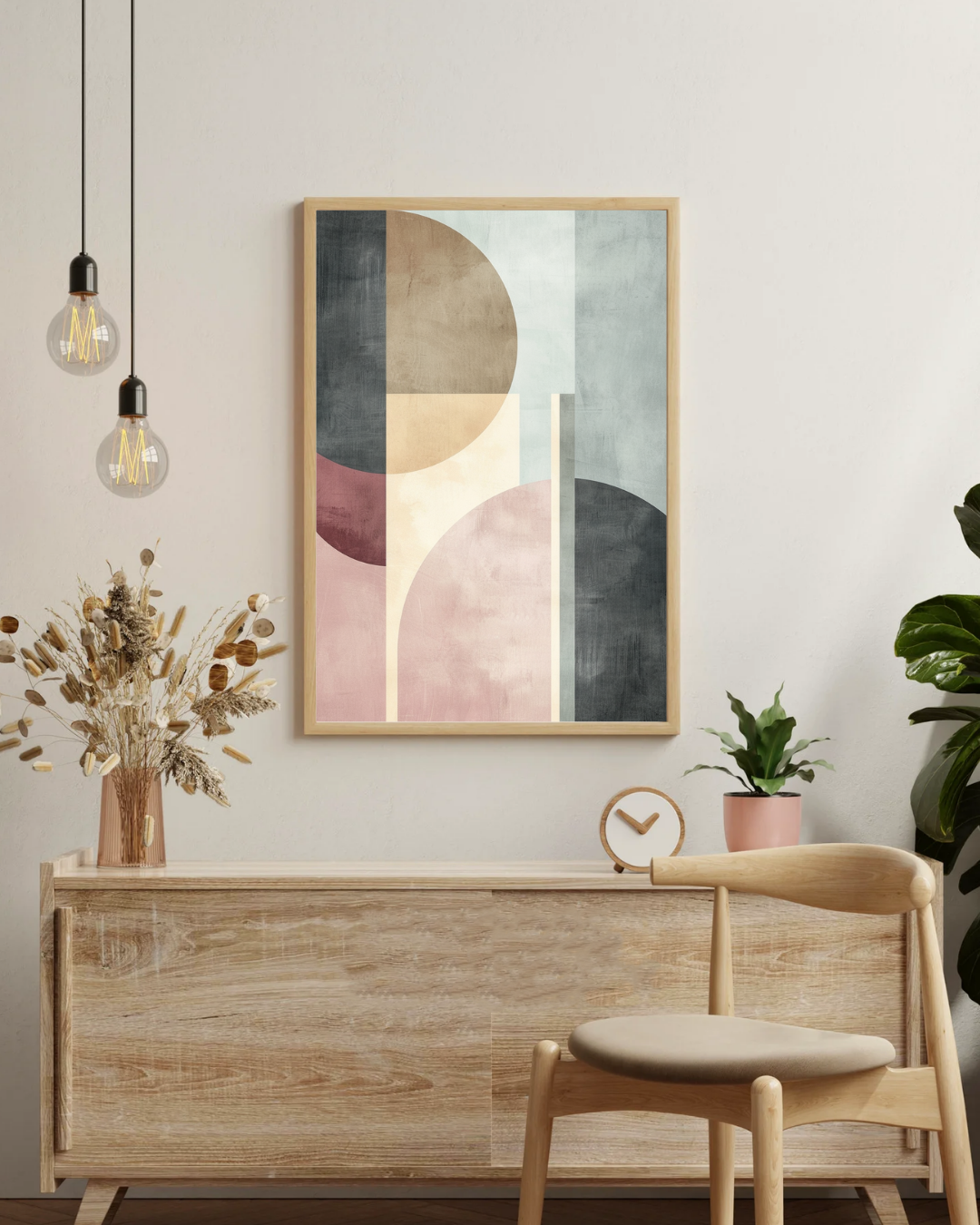 Abstrakt väggposter i geometrisk minimalistisk stil från Nordanio, beige väggkonst för modern skandinavisk vardagsrum.