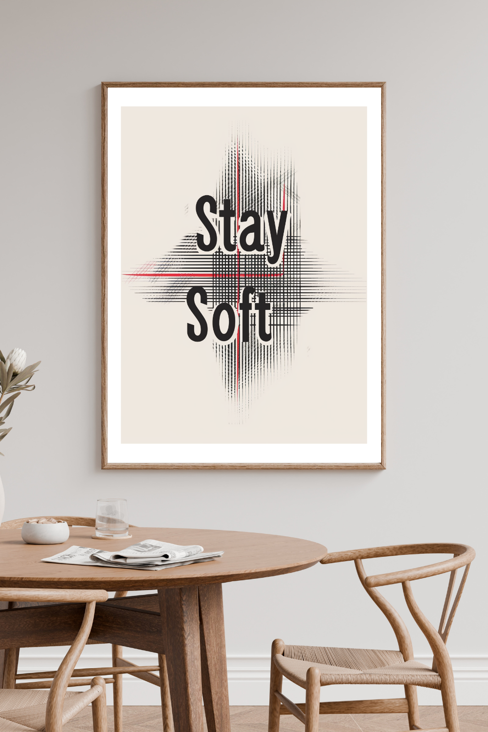 Beige och bruna typografiska kattväggkonstposter av Nordanio i minimalistisk stil.