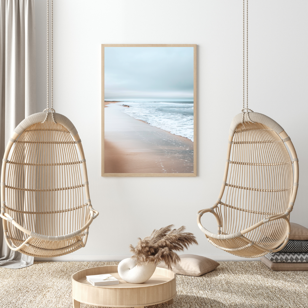 Beige och vit minimalist naturposter från Nordanio med enkel ram, avbildad som ett konstprint i modern stil.