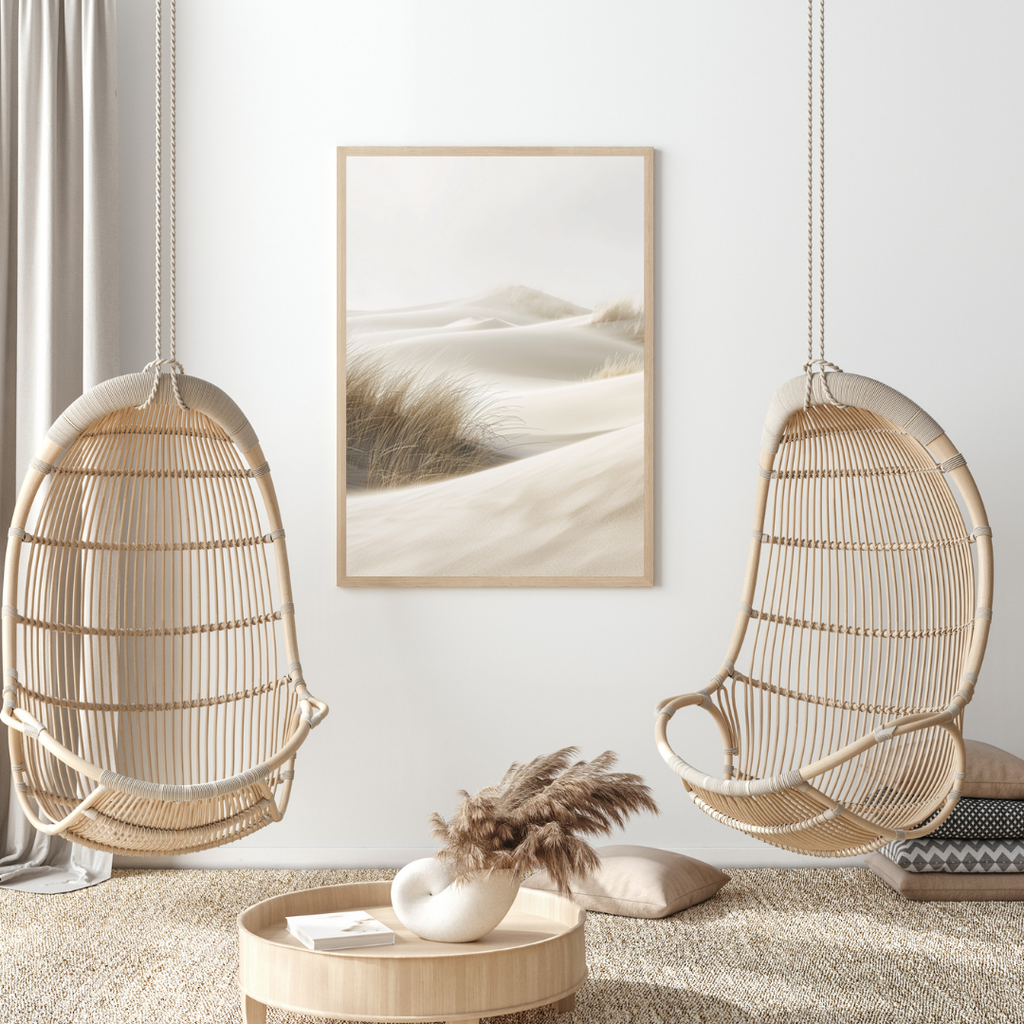 Väggposters av sanddyner i beige och vitt, minimalistisk naturbild från Nordanio.