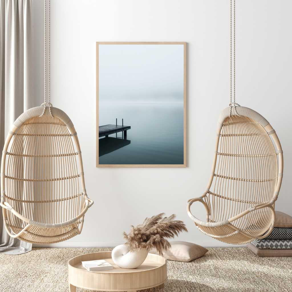 Väggposters med naturmotiv av Lake Mist från Nordanio, beige och vit minimalistisk ram på Instagrammockup.